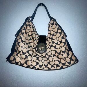 Coach Tan and Black Signature Hobo Bag